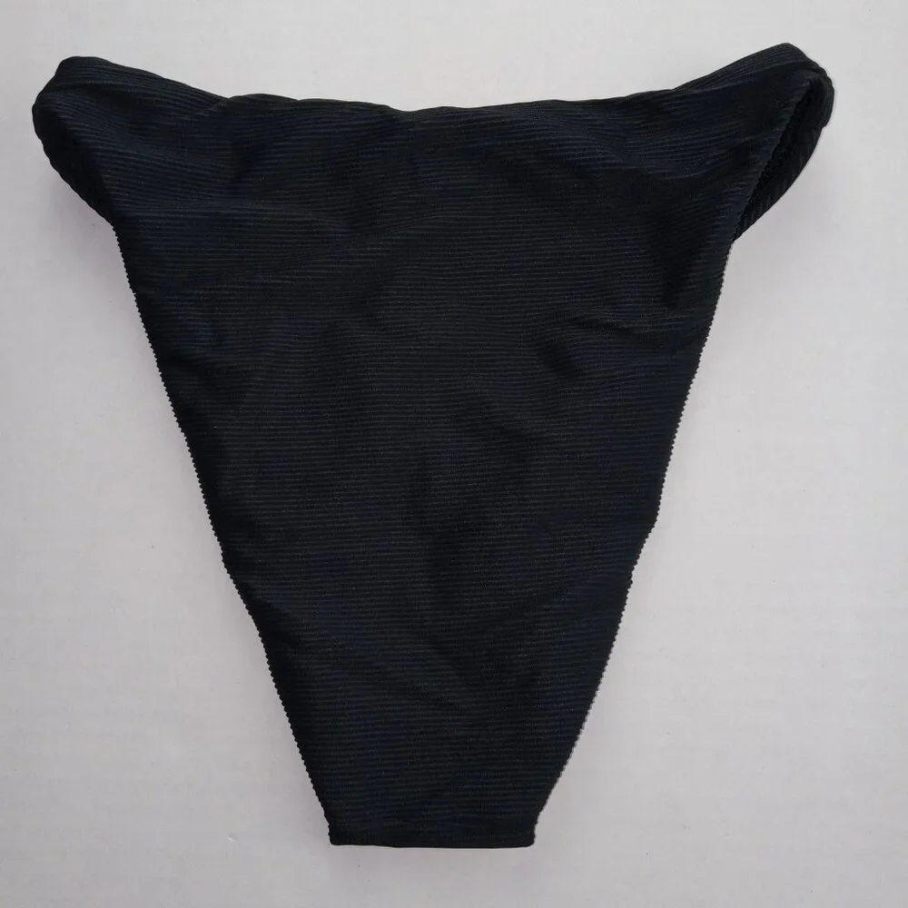 J. Crew Women's Ribbed High Rise Cheeky Bikini Bottom Size XXS Black Swim